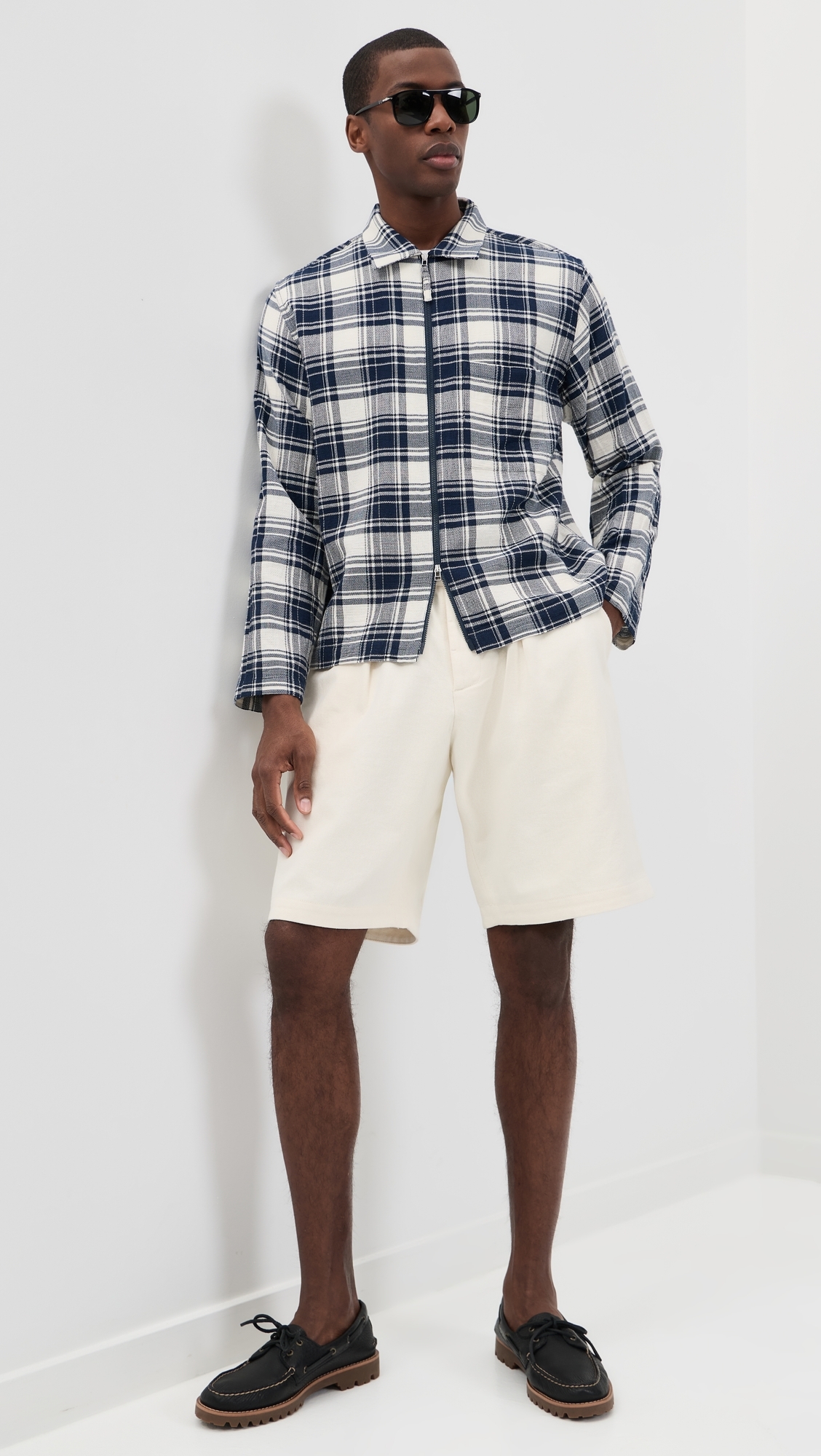 Pleated Track Shorts Ecru