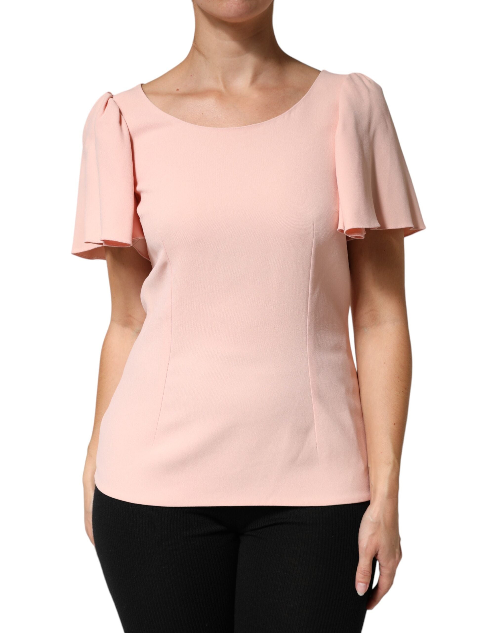 Ruffled Short-Sleeve Blouse — Pink