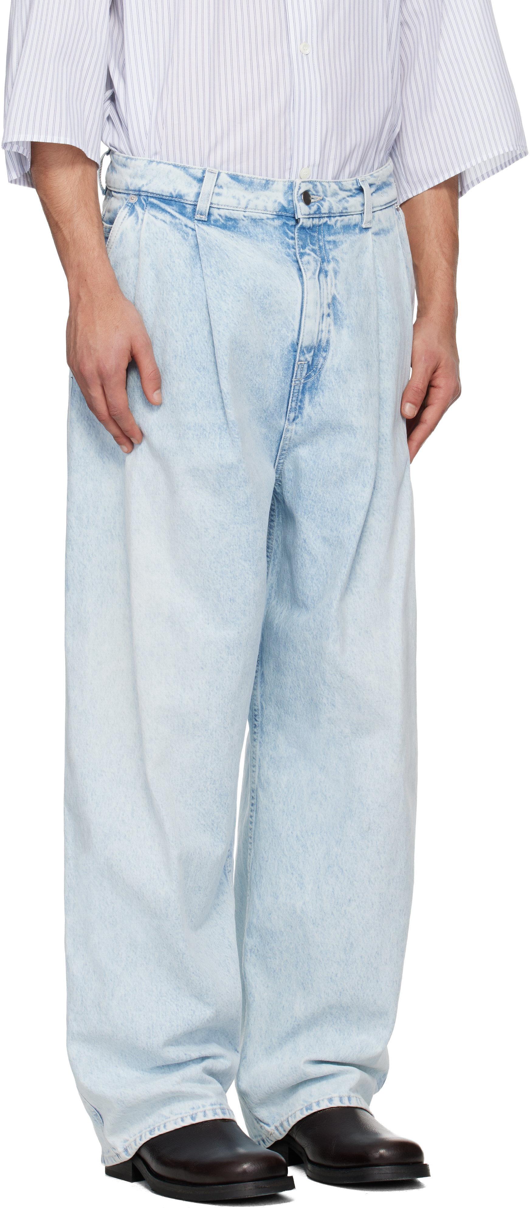 Blue Light Wash Pleated Jeans