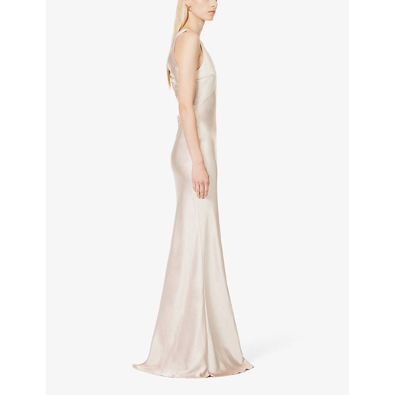 Womens Oyster Twist-back V-neck Satin Maxi Dress