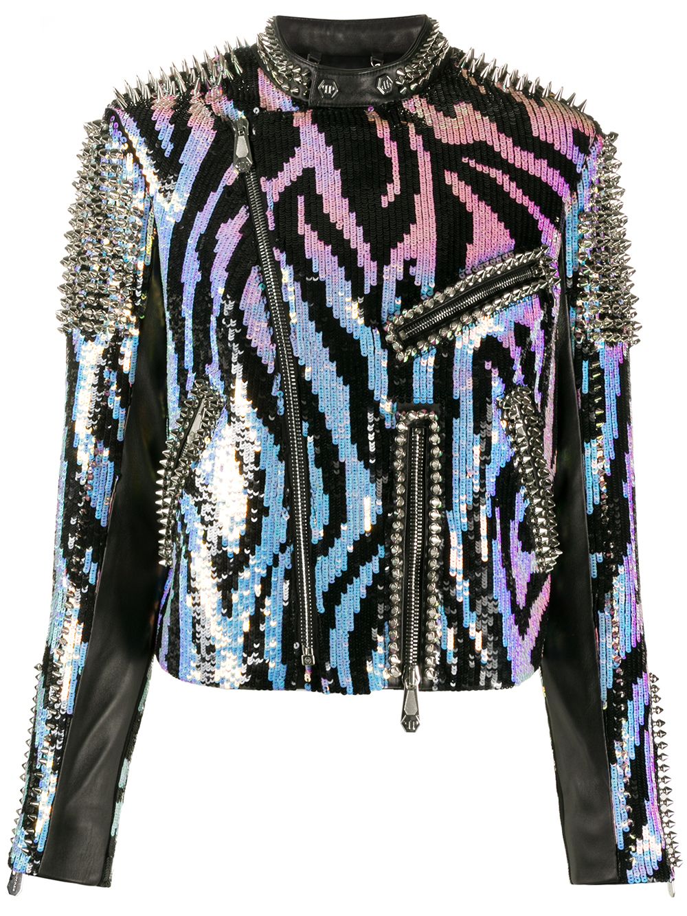 Zebra leather biker jacket - Black