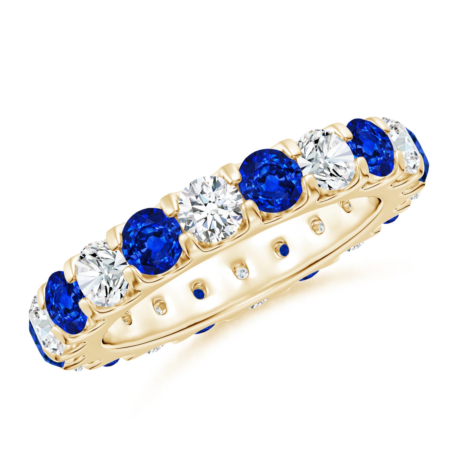 Angara 2.2 Carats Shared Prong Sapphire and Diamond Eternity Band in 14K Yellow Gold