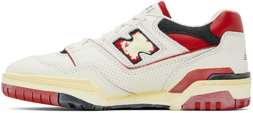 New Balance White & Red 550 Sneakers