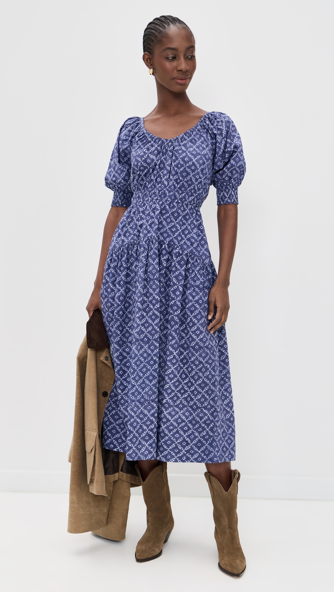 Abby Dress Indigo Lattice