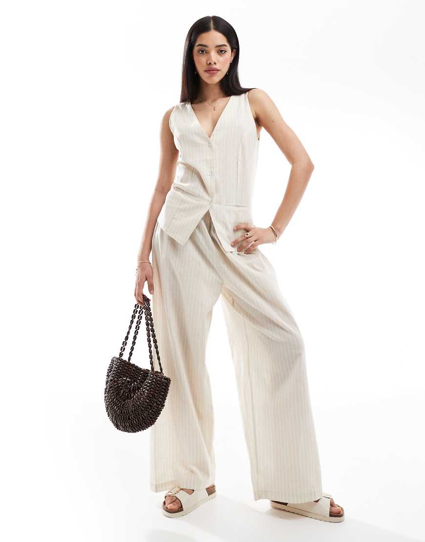 Esmée Exclusive beach pants in beige and white stripe - part of a set-Neutral