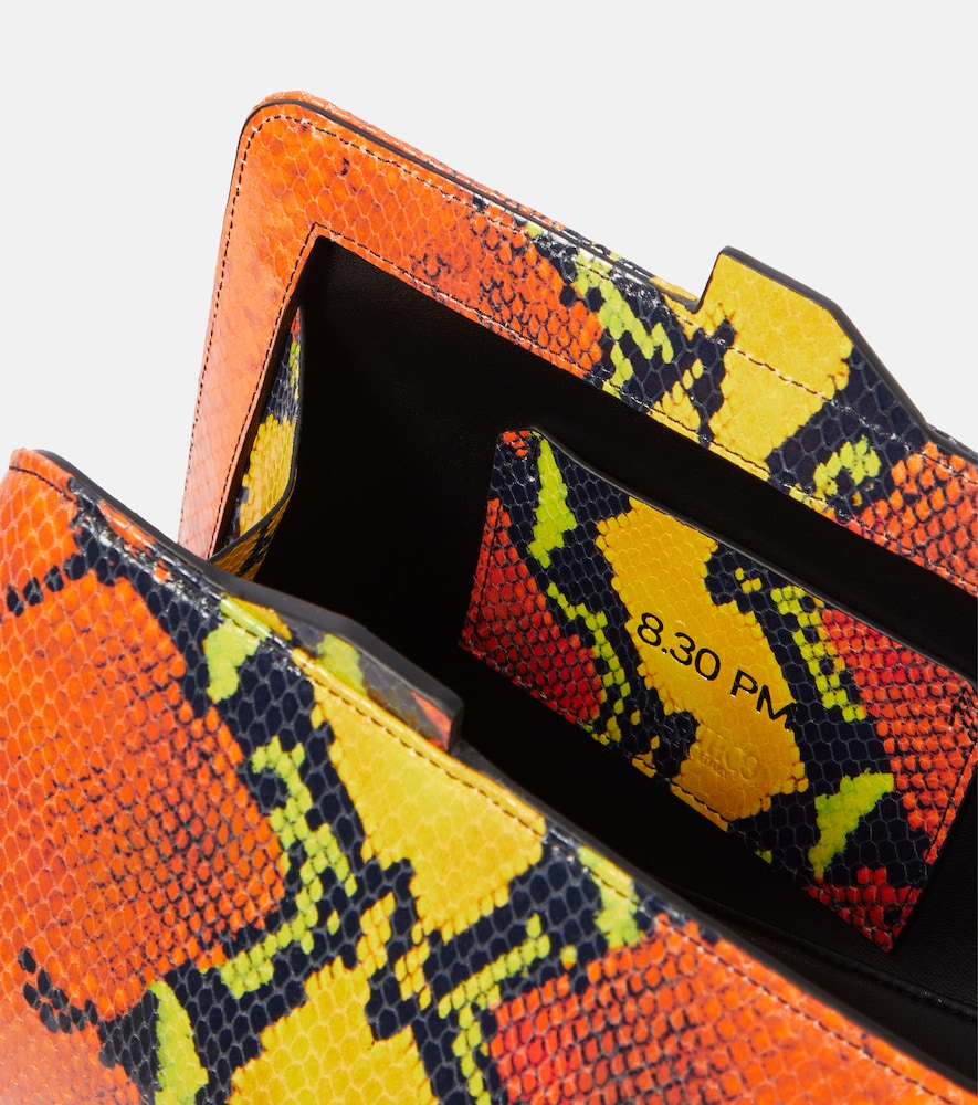 8.30 PM snake-effect leather clutch