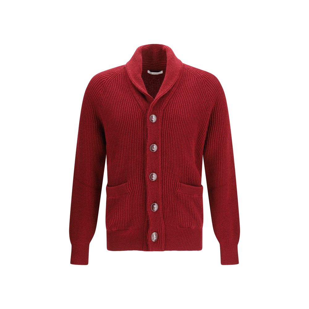 Ribbed Cotton Cardigan — Red