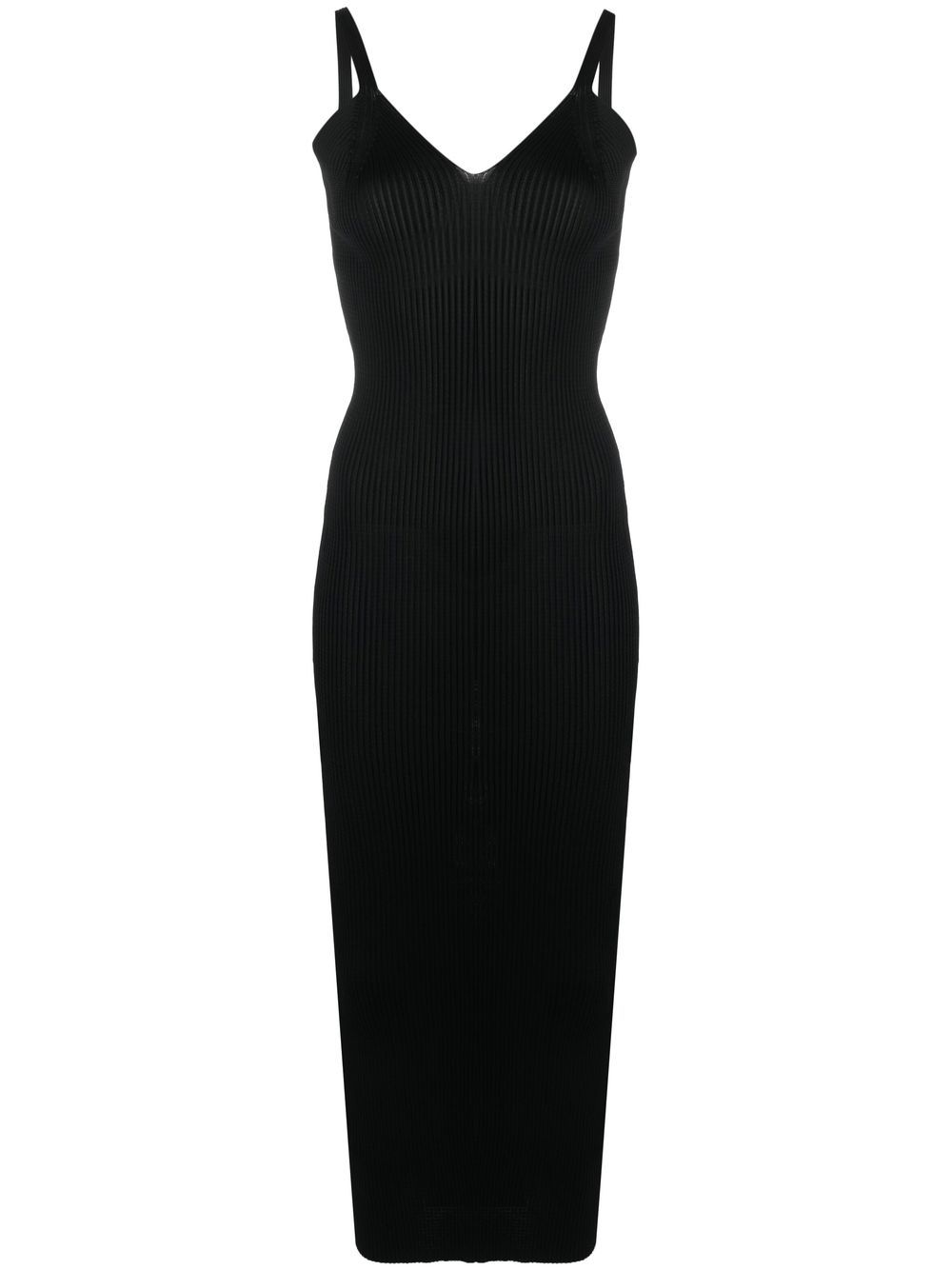 V-neck ribbed-knit dress - Black