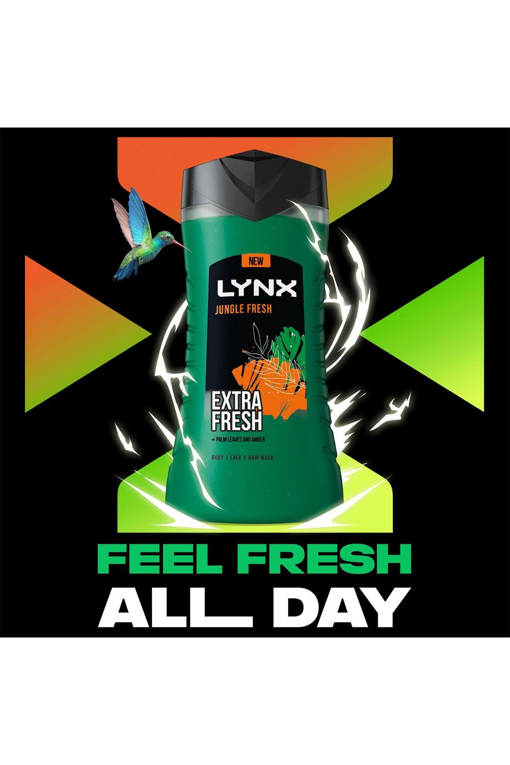 Lynx Men's 3in1 Body, Face & Hair Wash 'Shower Gel' 500ml, 3Pack in Green