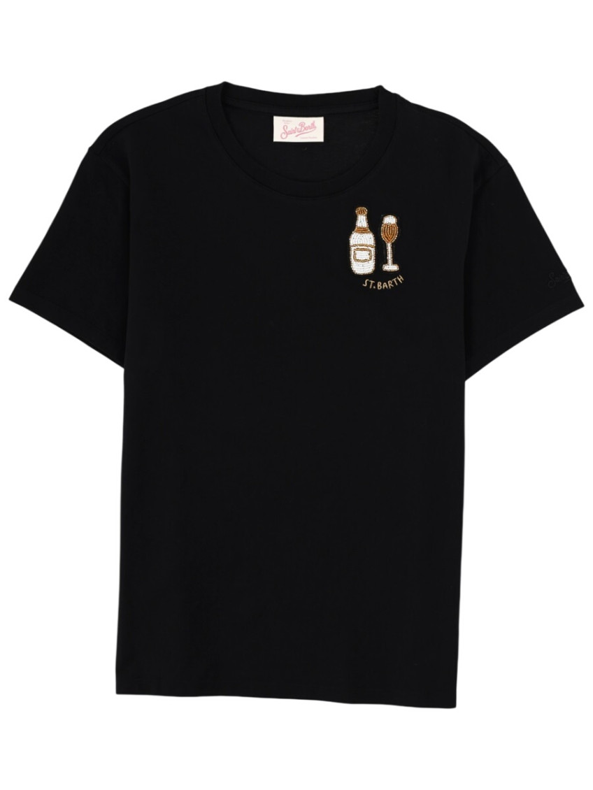 Black Embroidered Crew Neck T-Shirt