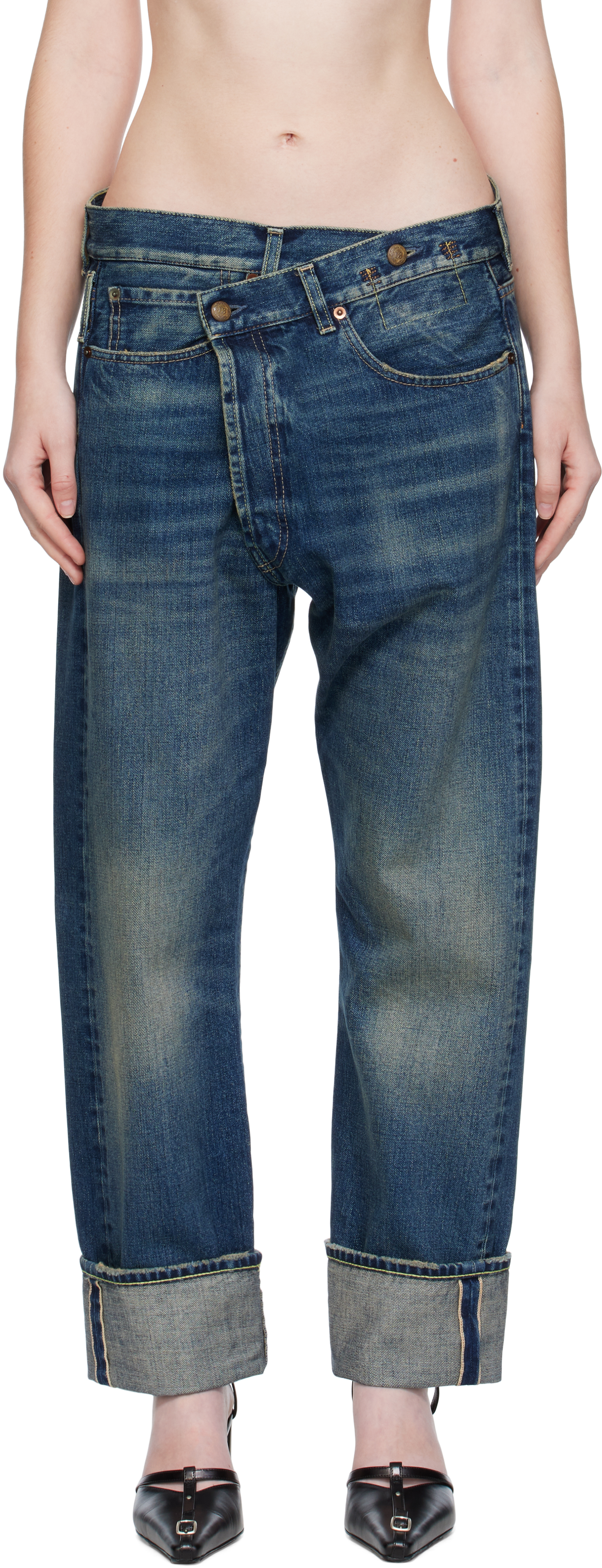 Blue Cuffed Crossover Jeans