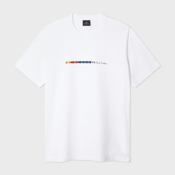 White 'Bike Chain' Print T-Shirt