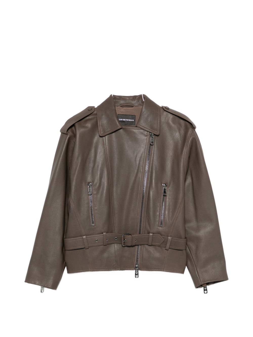 Leather Notched-Lapel Leather Jacket — Brown