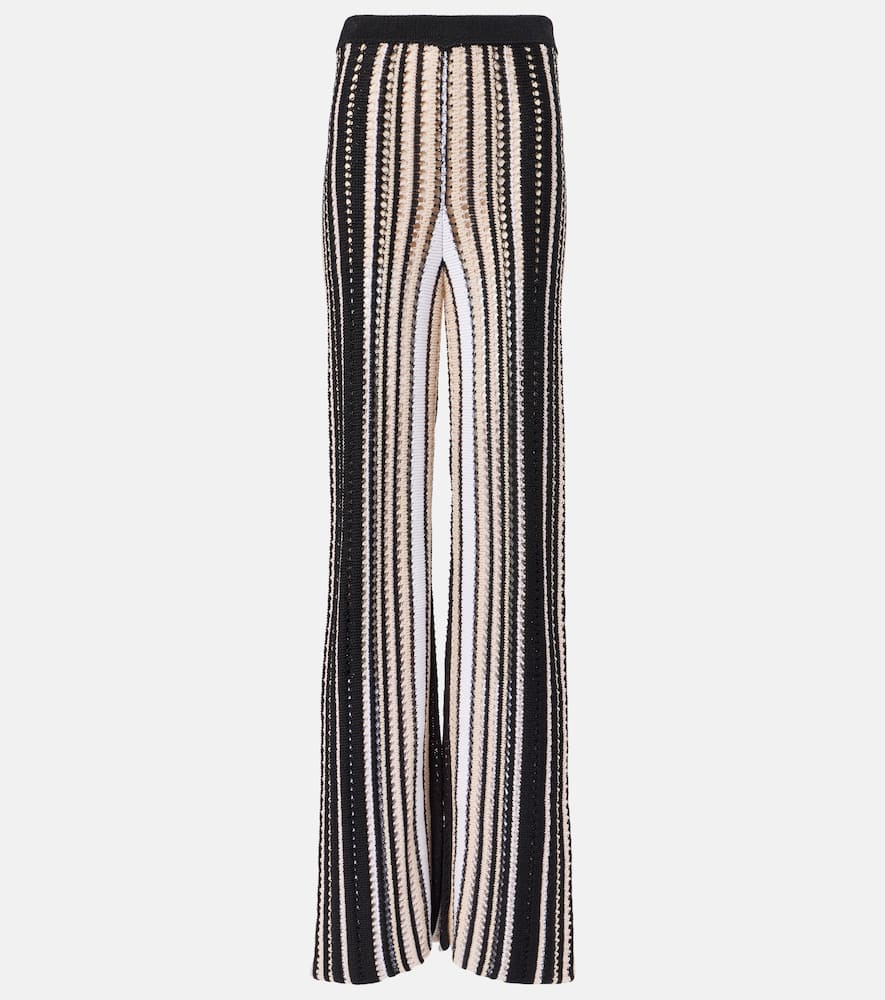 Striped cotton-blend straight pants