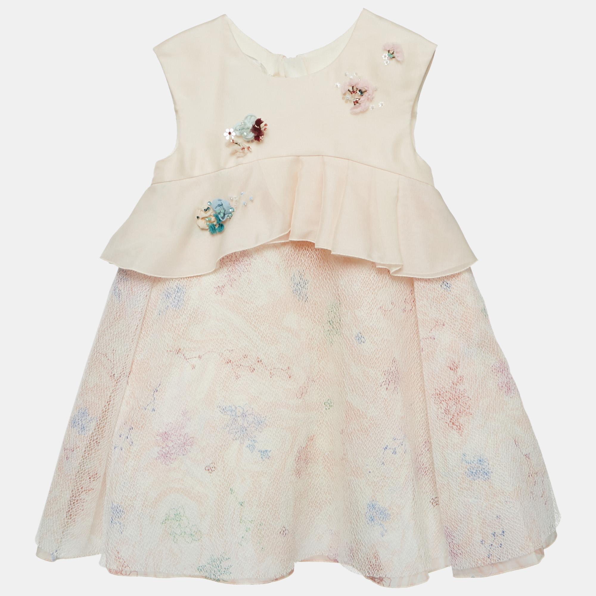 Baby Dior Pink Floral Embellished Silk Pleated Dre