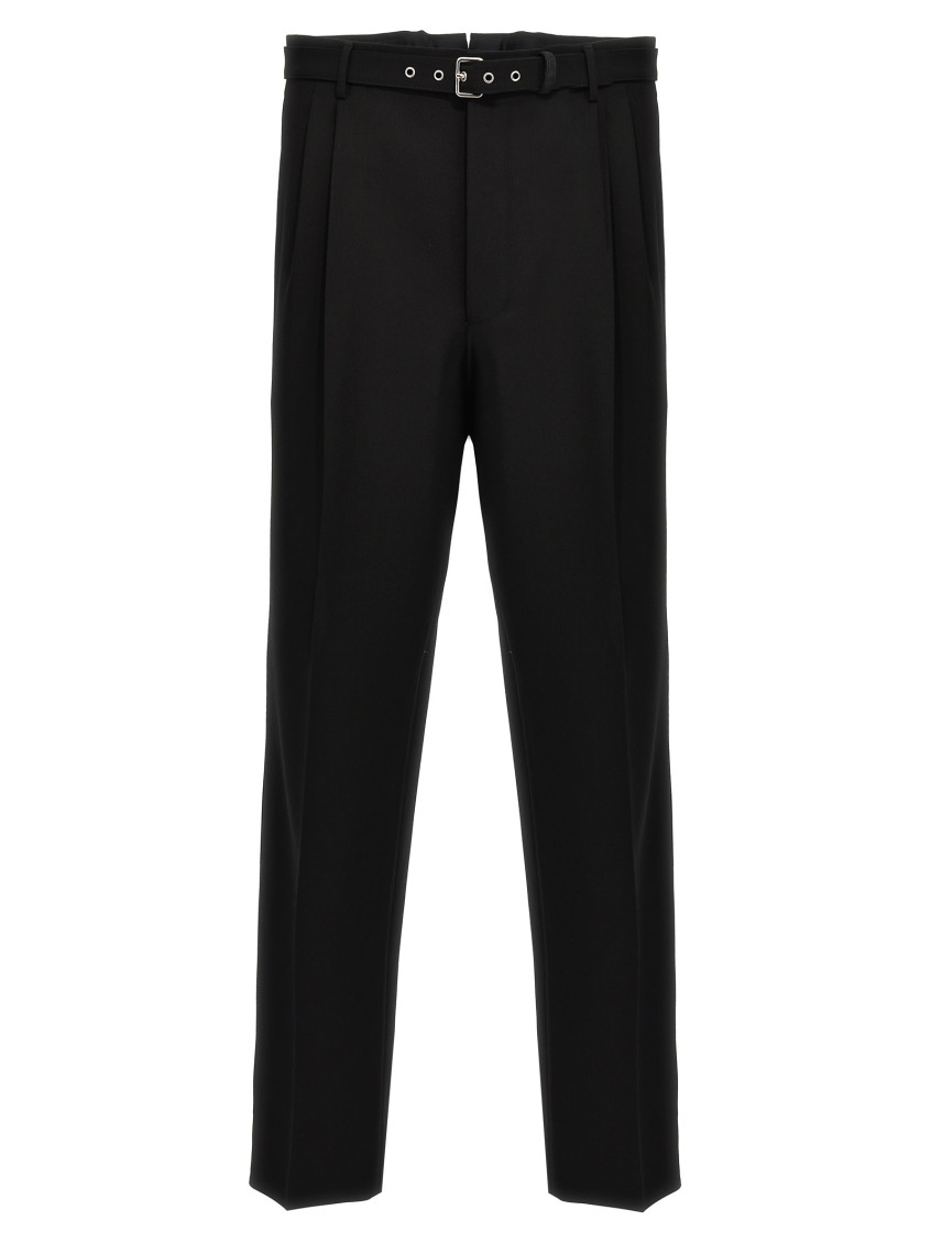 Mid-rise Belted Straight-leg Trousers