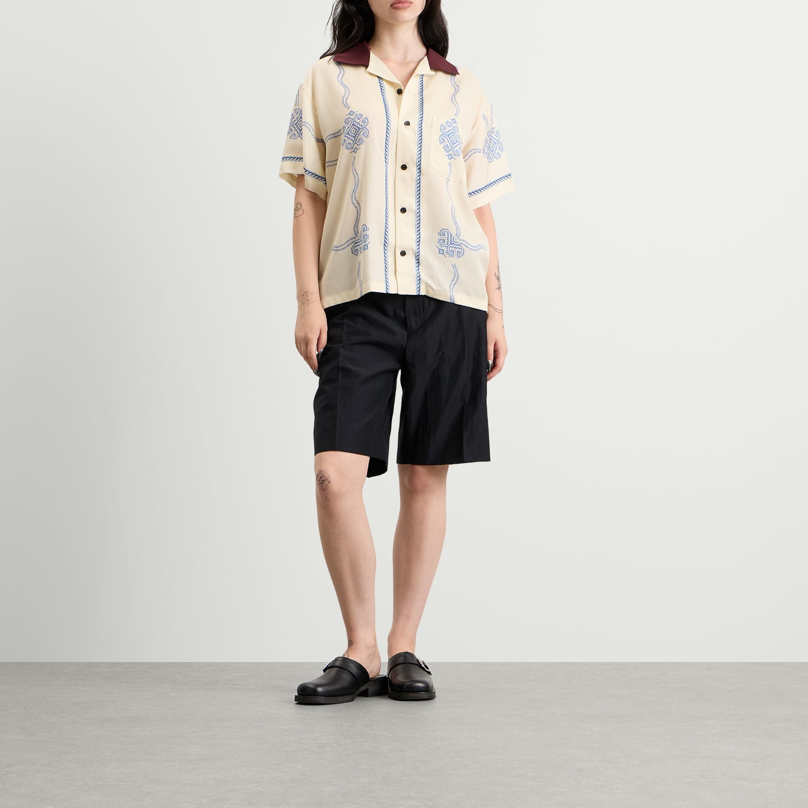 TOGA Inner Print Short Sleeve Shirt Off White