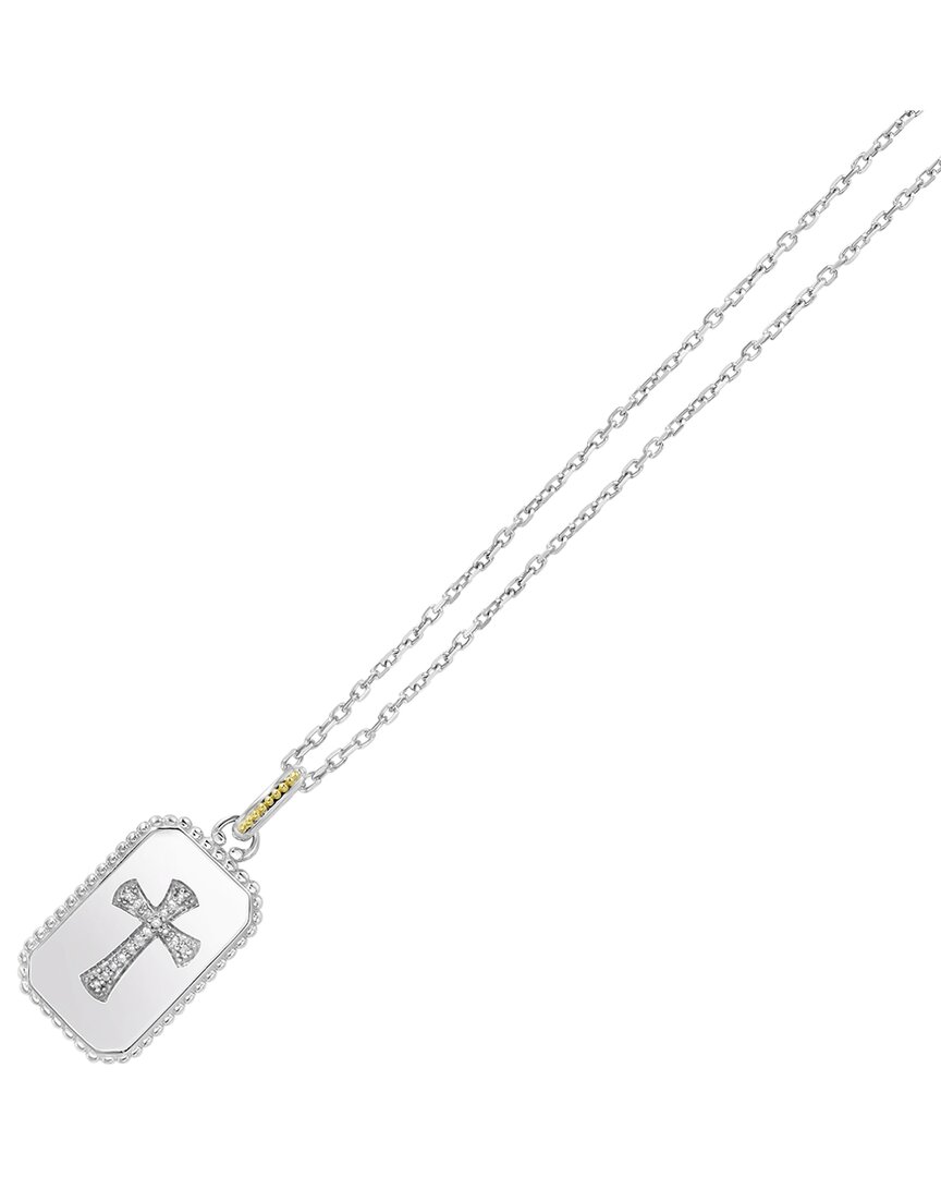 18K Over Silver 0.09 Ct. Tw. Diamond Cross Medallion Tag Necklace