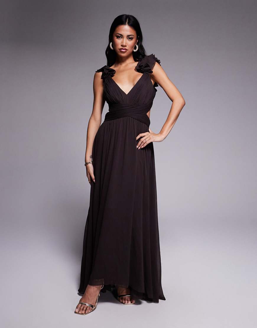 Ruffle shoulder midaxi dress in port-Purple