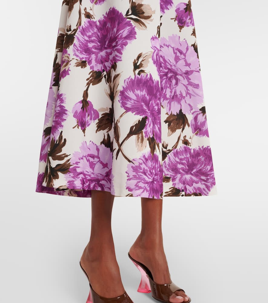 Floral cotton-blend faillé midi dress