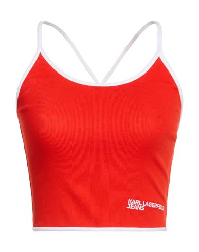 Woman Top Tomato red Size M Cotton, Elastane