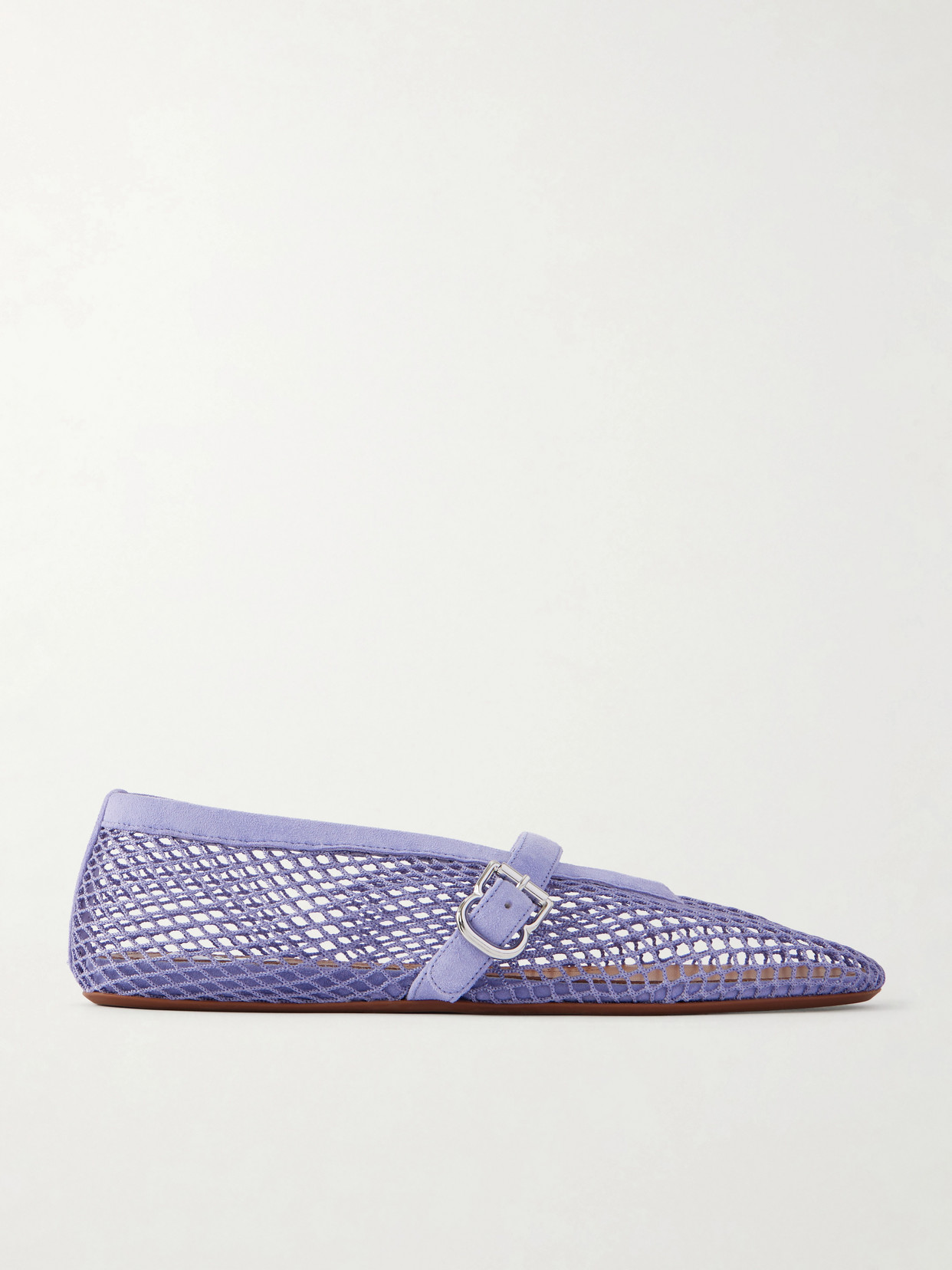 Suede-trimmed Fishnet Ballet Flats - Purple