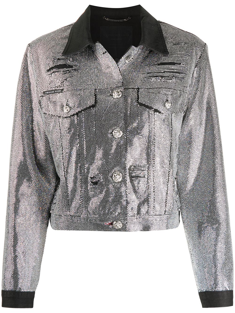 Crystal-embellished denim jacket - Silver
