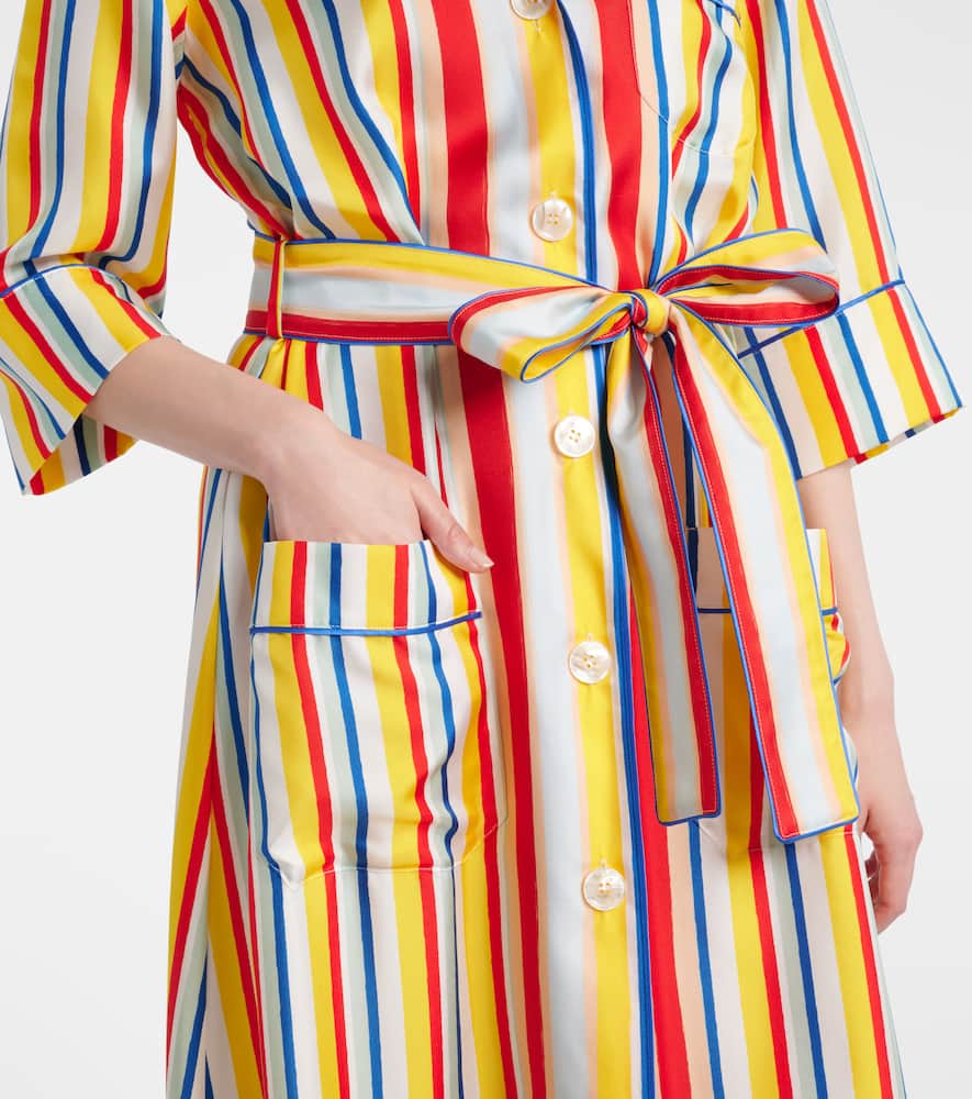 Belted striped silk shirt dress