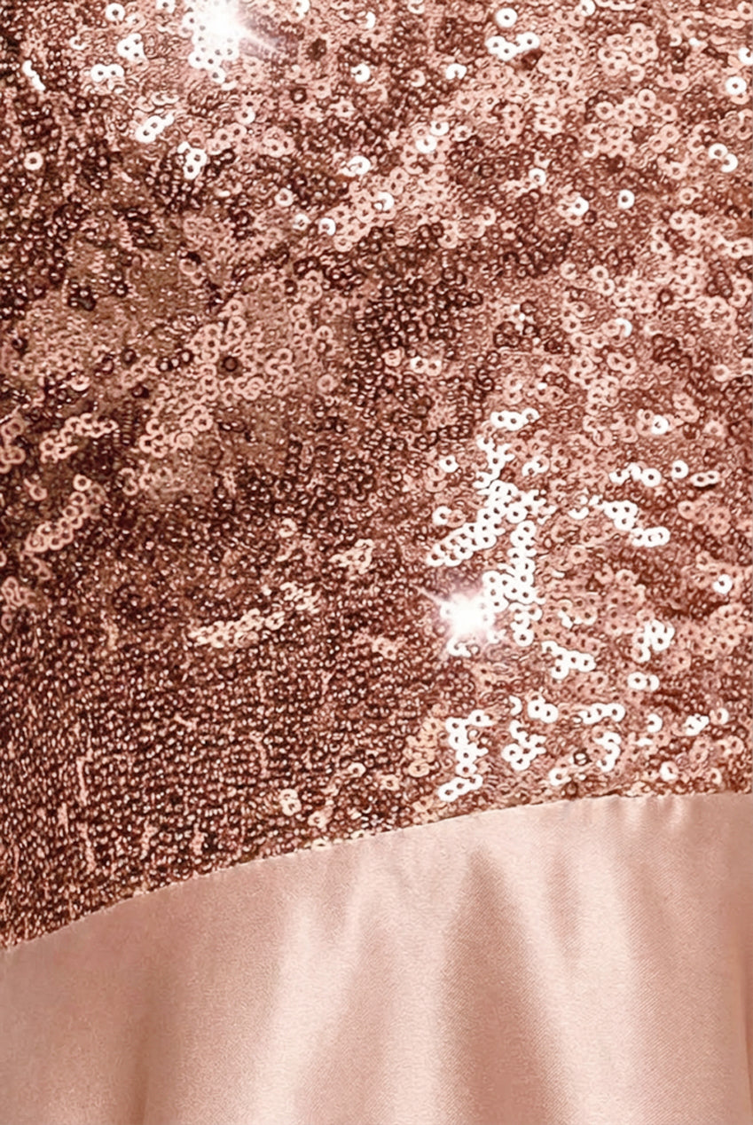 Goddiva Multilayered Sequin And Satin Skater Mini -champagne
