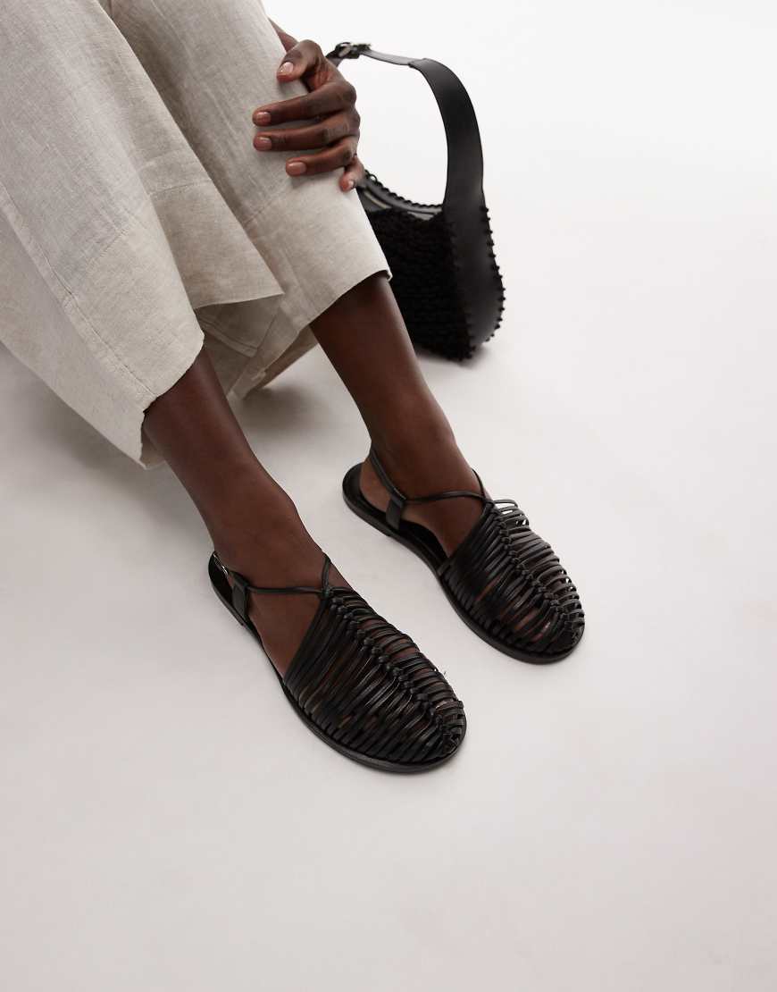 Aidan weave tie up flat shoe in black