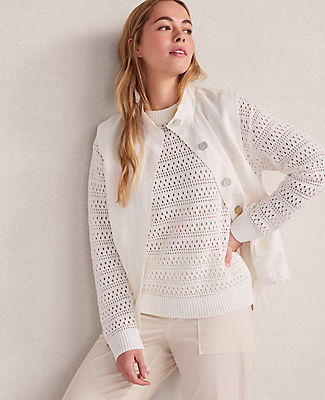 Ann Taylor Haven Well Within Cotton Linen Stitched Crewneck