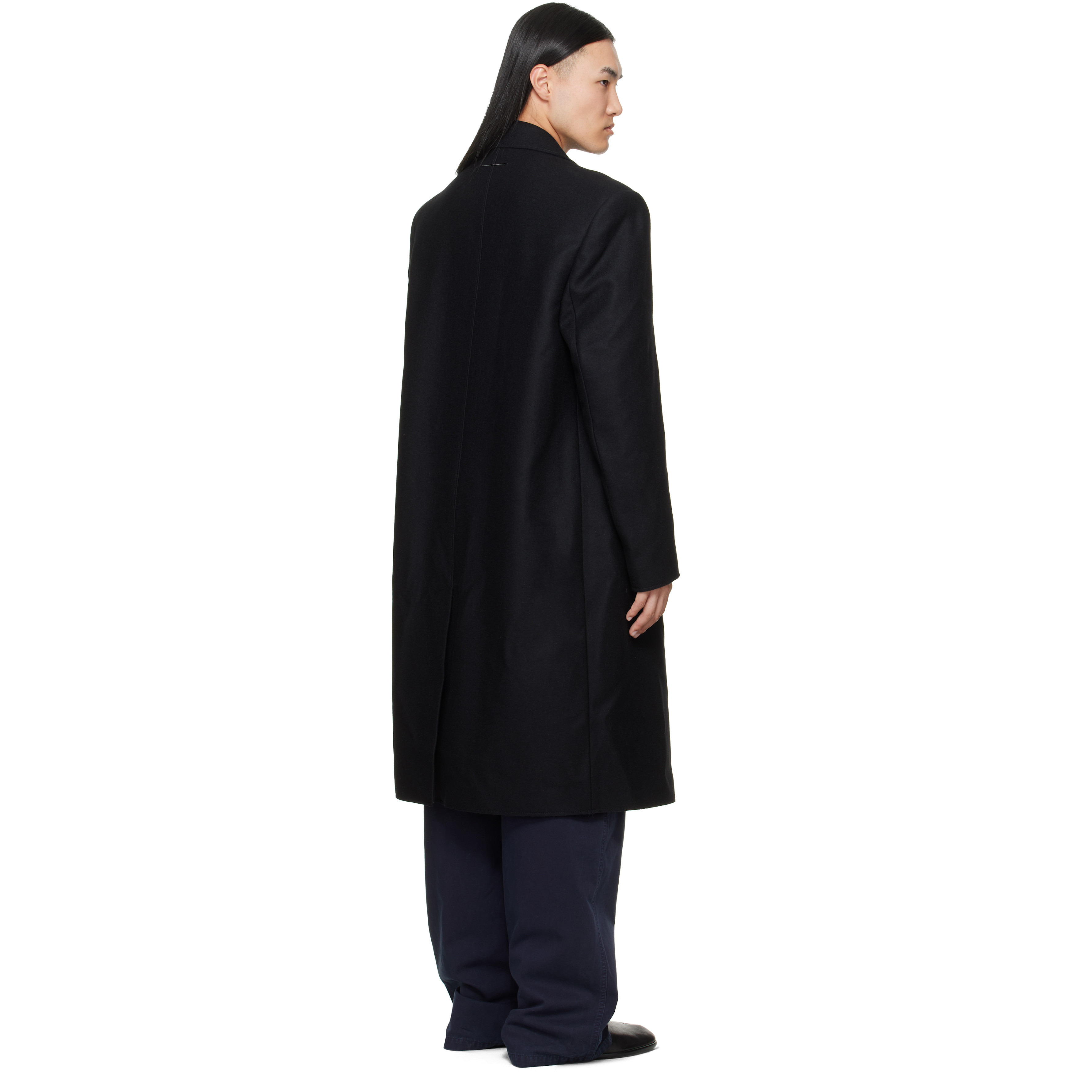 Black Wool Felt Single-Breasted Coat
