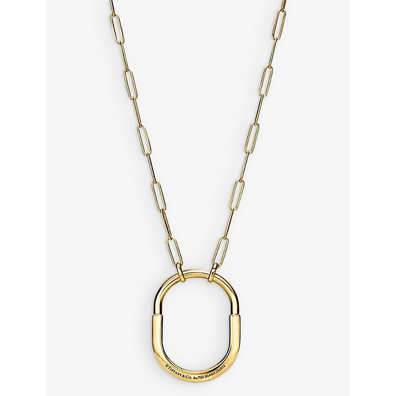 Womens Yellow Gold Tiffany Lock 18ct Yellow-gold and 0.43ct Round-brilliant Diamond Pendant Necklace 51cm