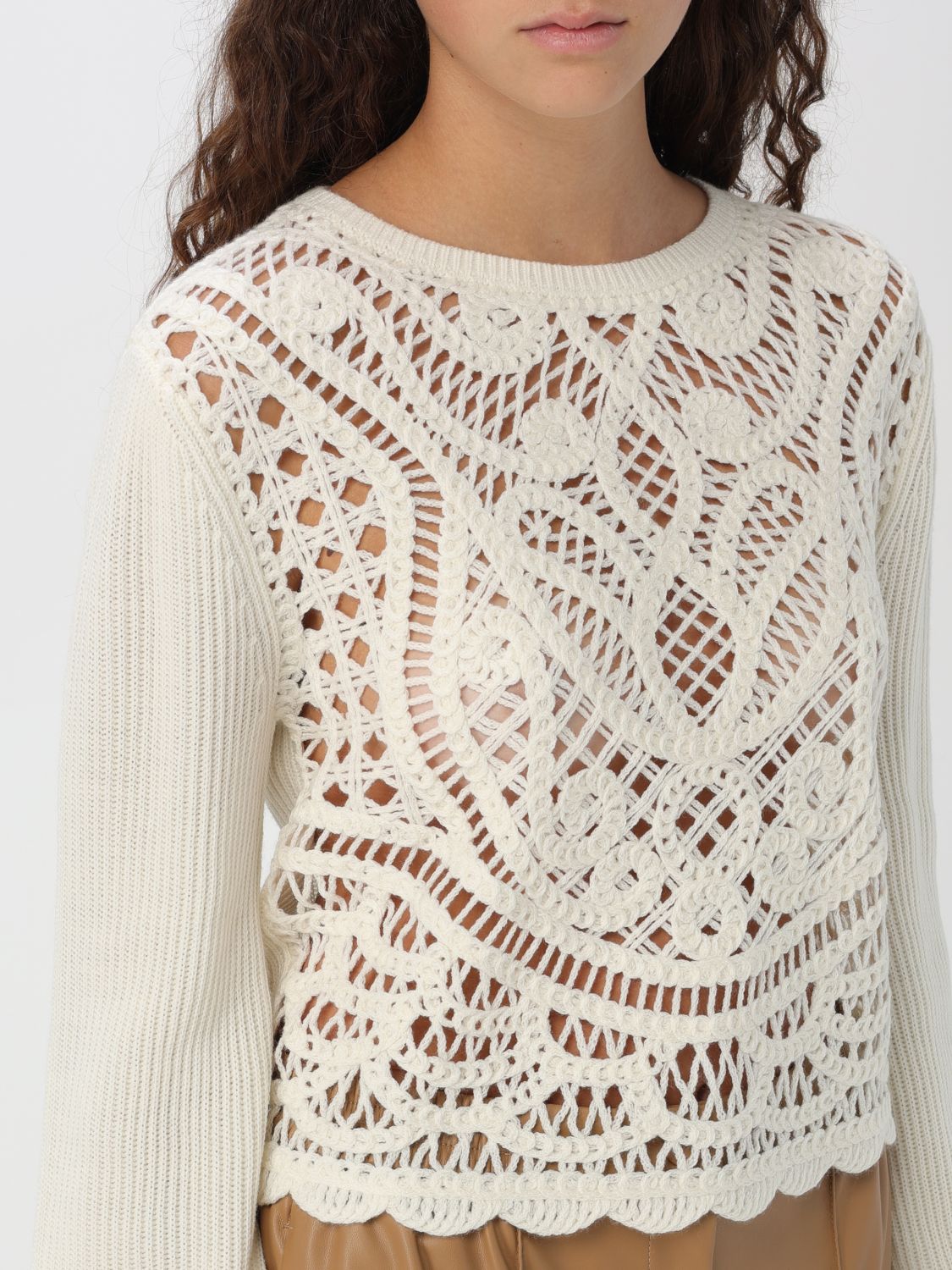 Crochet-panel sweater - Black