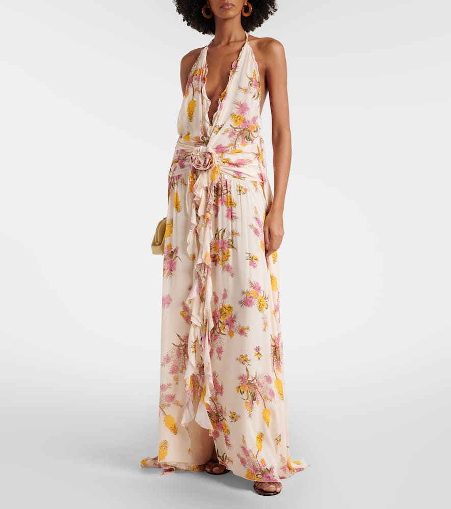 Floral ruffled georgette gown