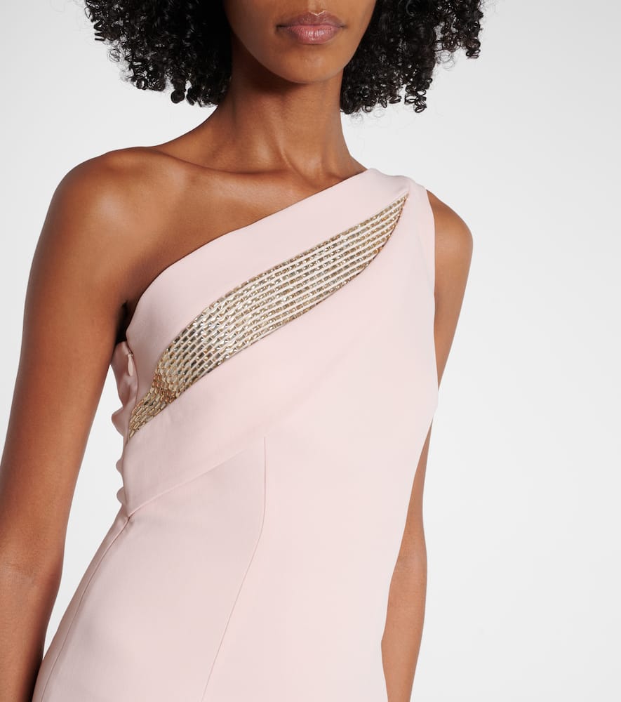 Embellished one-shoulder cady gown