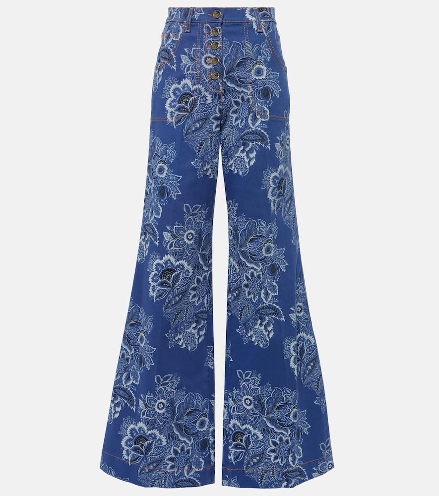 Floral high-rise wide-leg jeans