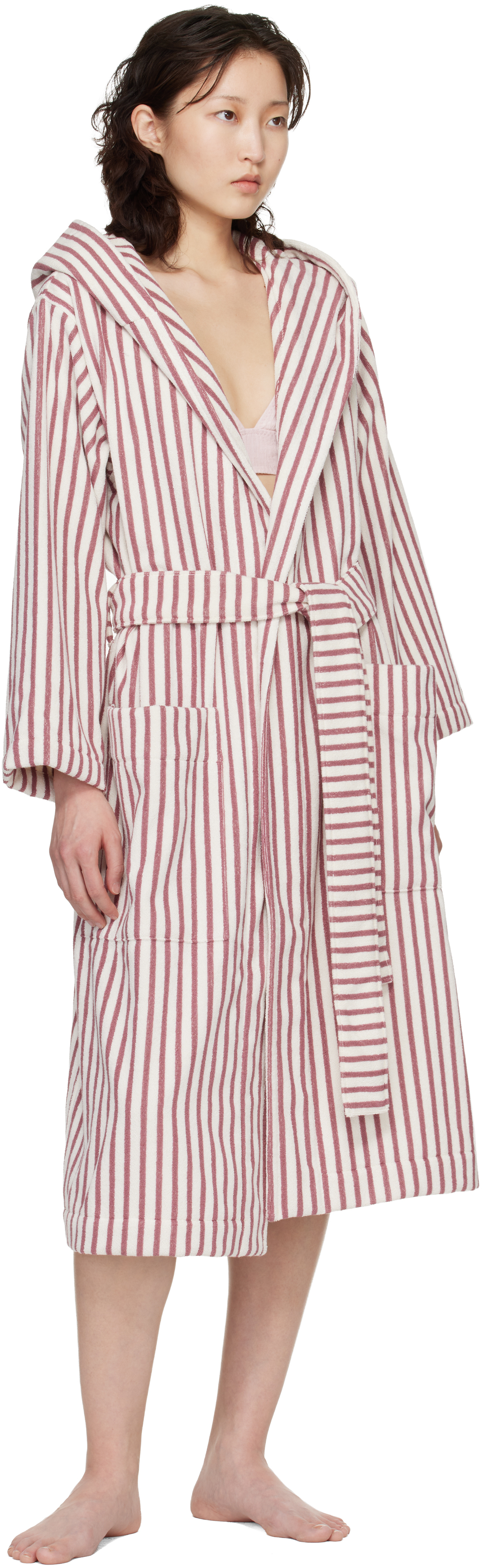 White & Red Terry Hooded Bathrobe