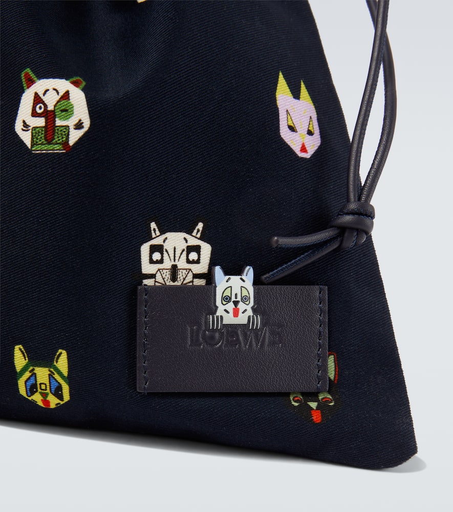 X Louis Wain leather-trimmed cotton pouch