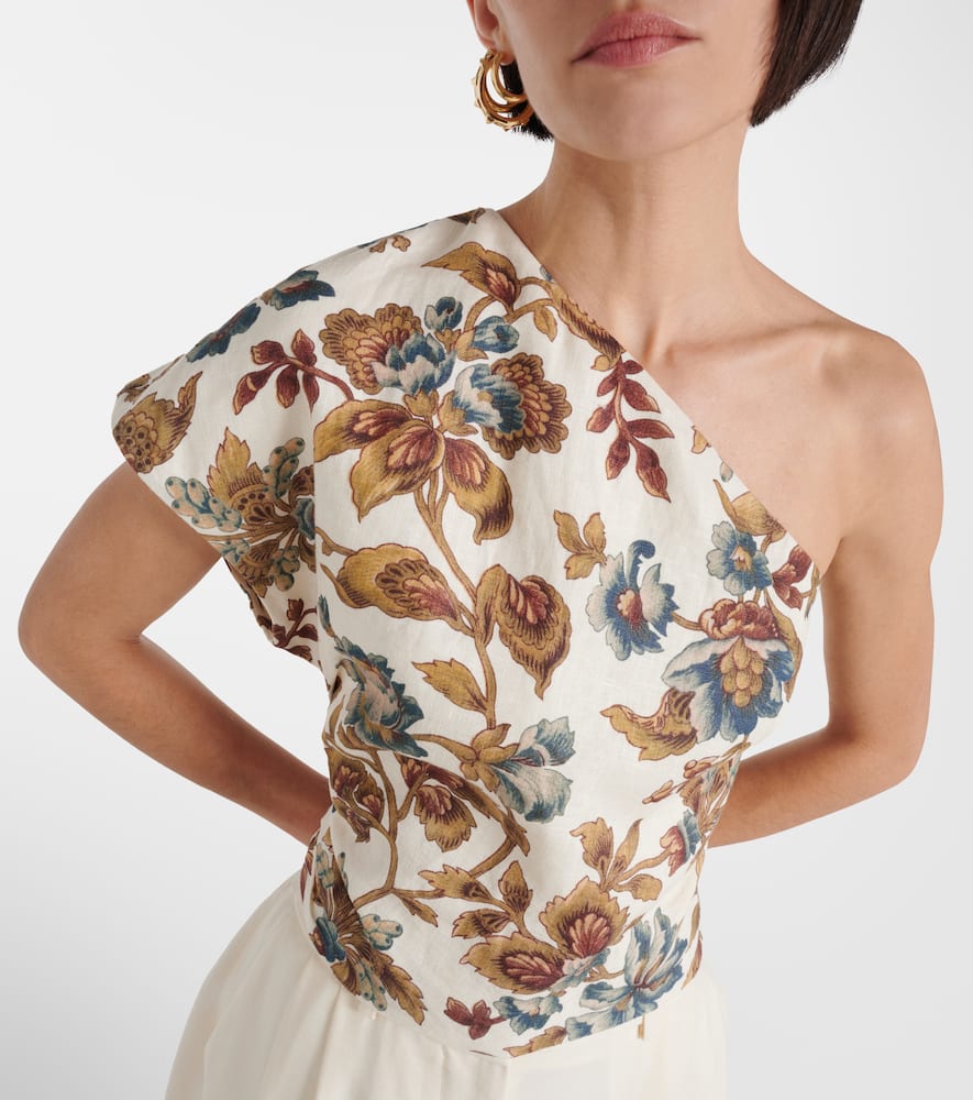 Eleanora floral one-shoulder linen crop top