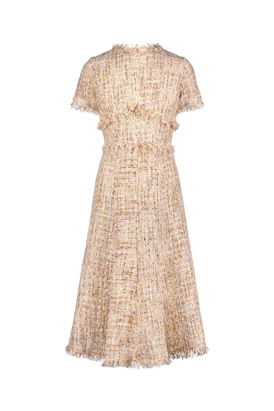 Boucle Short Sleeve A Line Midi Dress In Light Pink
