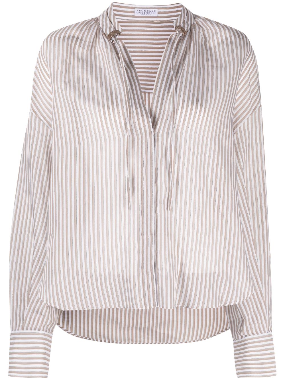 Split-neck striped blouse - White