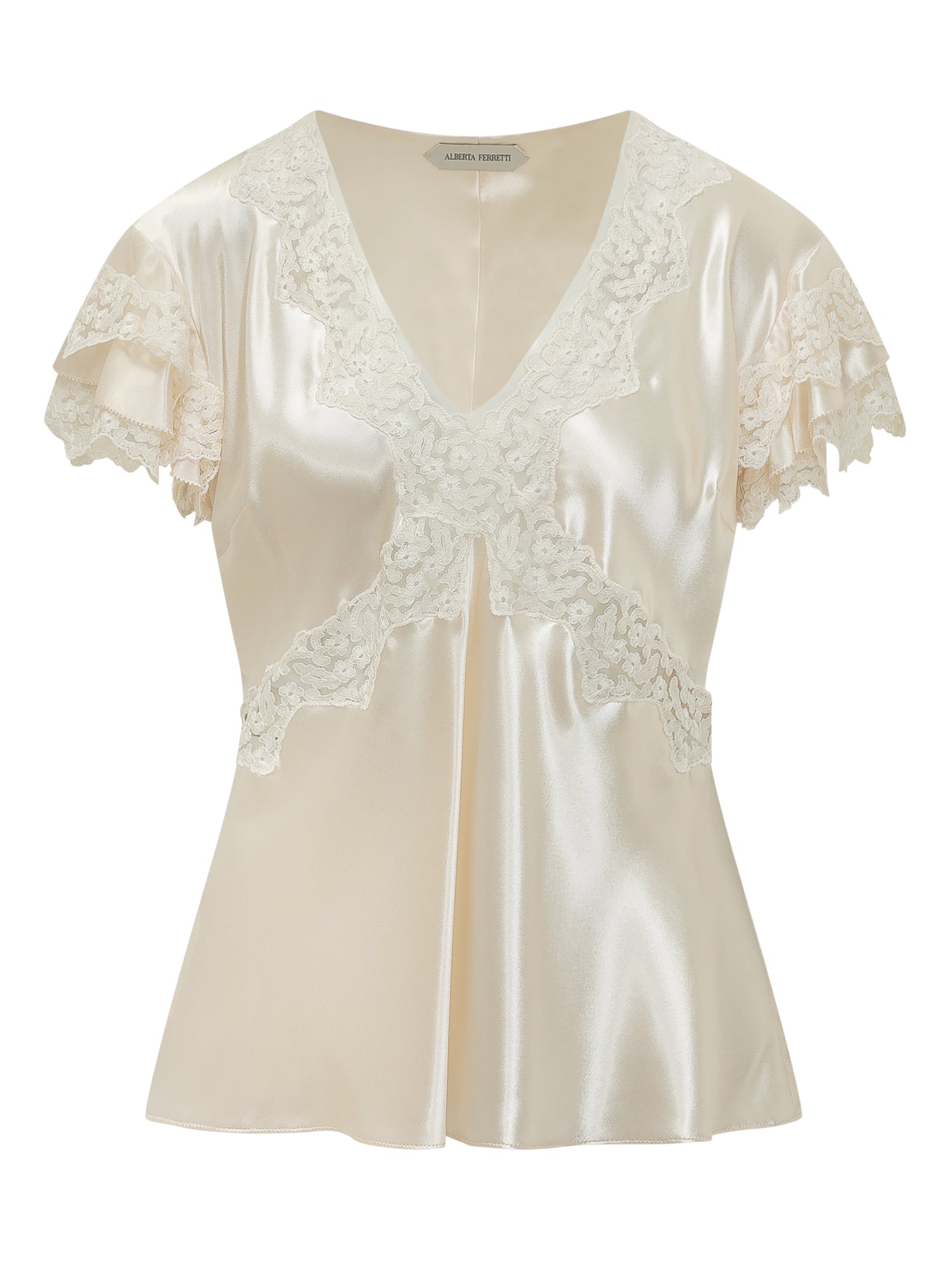 Elegant Satin Shirt with Lace Insert