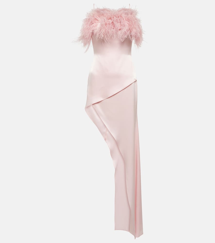 Feather-trimmed asymmetric dress