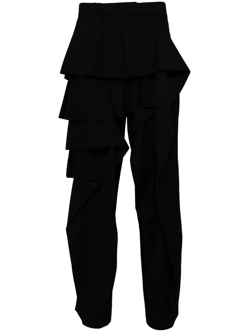 Layered ruffle-detail trousers - Black