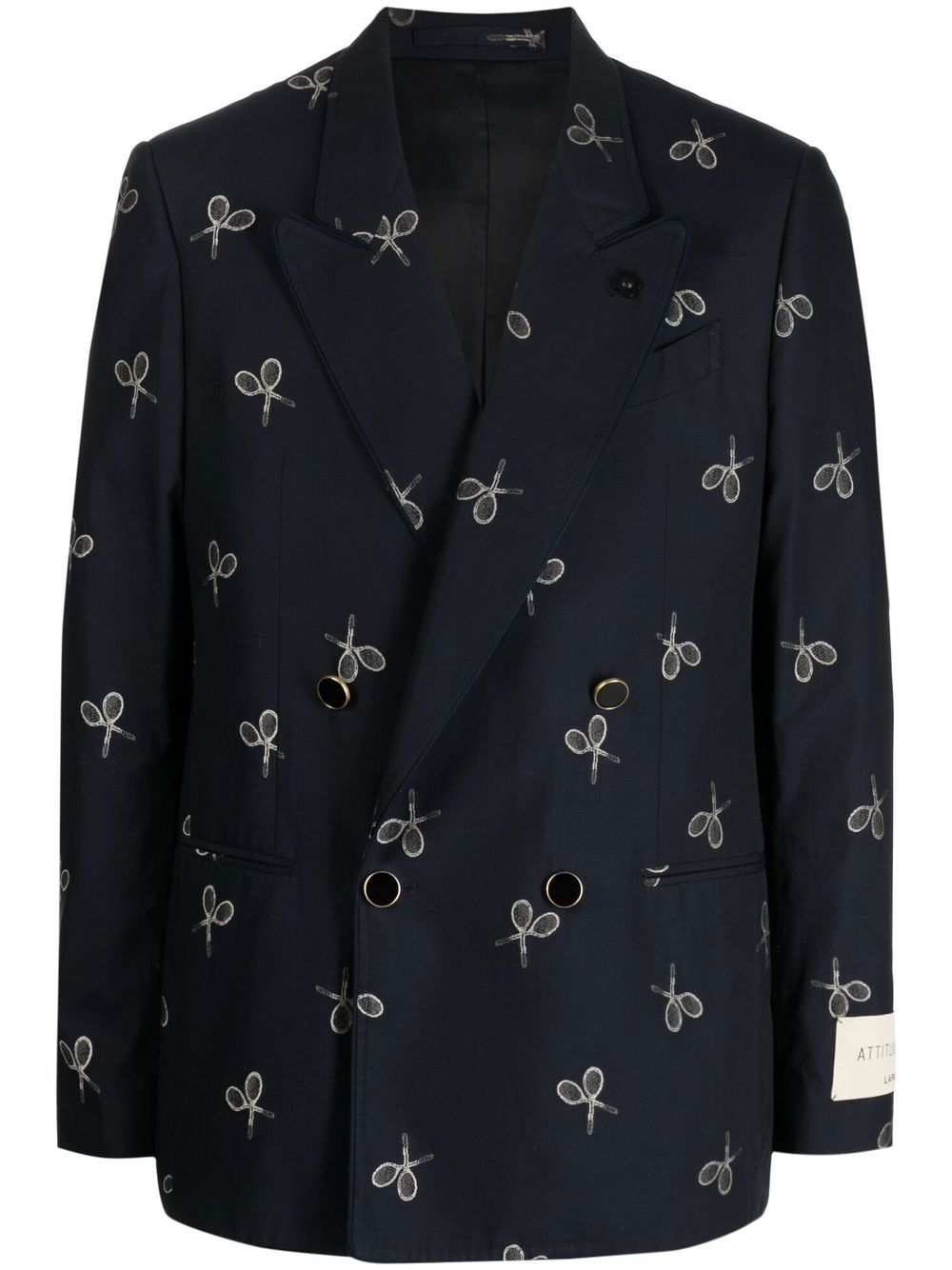 Racket-print double-breasted blazer - Blue