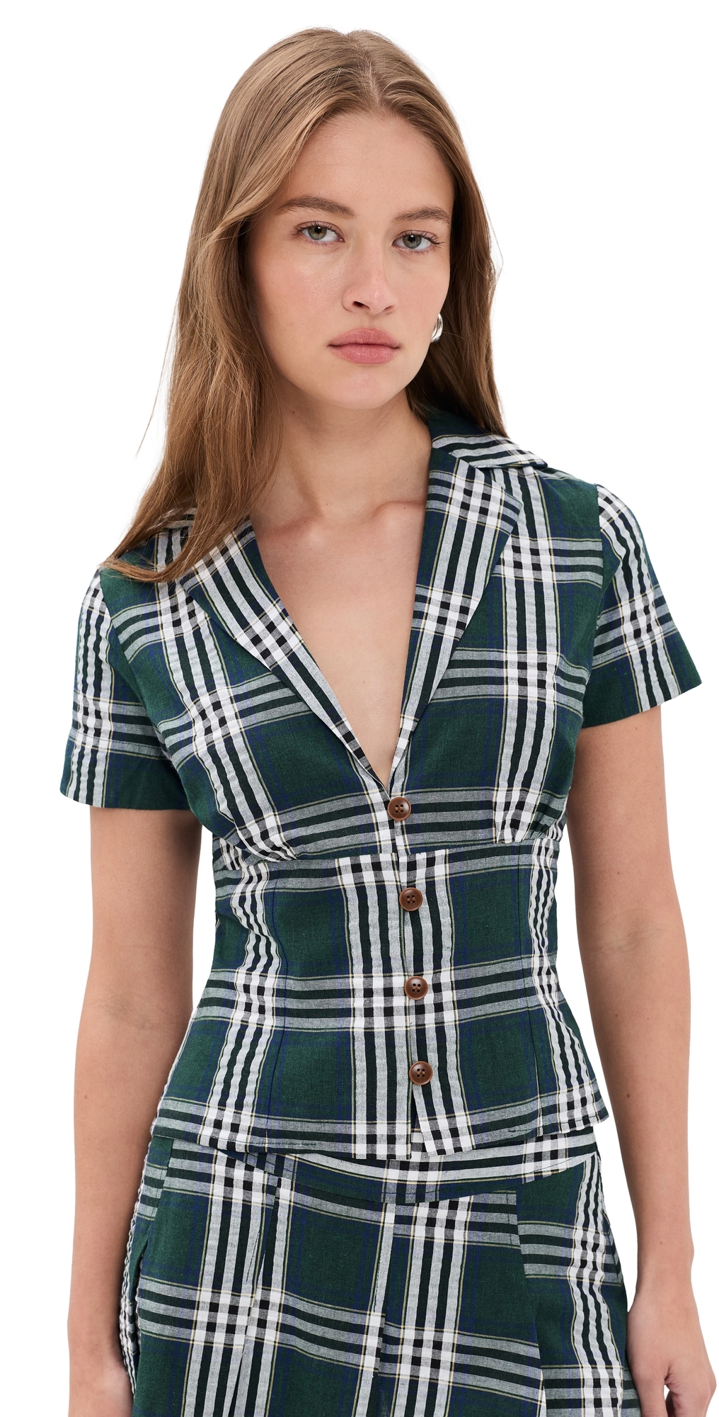 Plaid Cotton Little Button Down Shirt Green