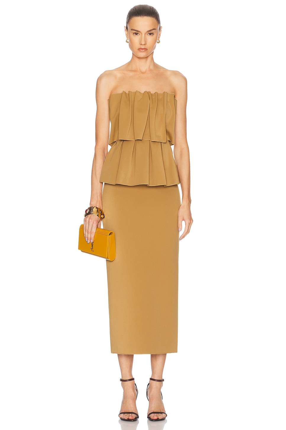 House of Dagmar Sculpted Maxi Dress in Dull Gold - Mustard.  40 also in 32, 34