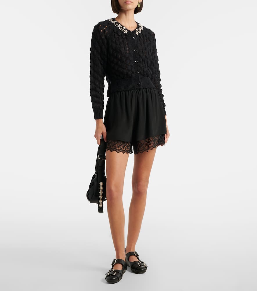 Lace-trimmed satin shorts