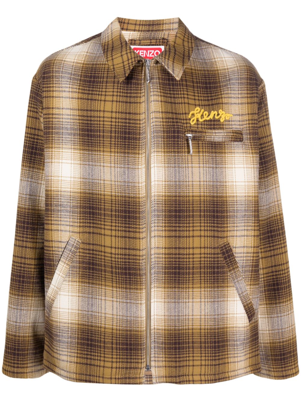Plaid-check cotton shirt jacket - Brown